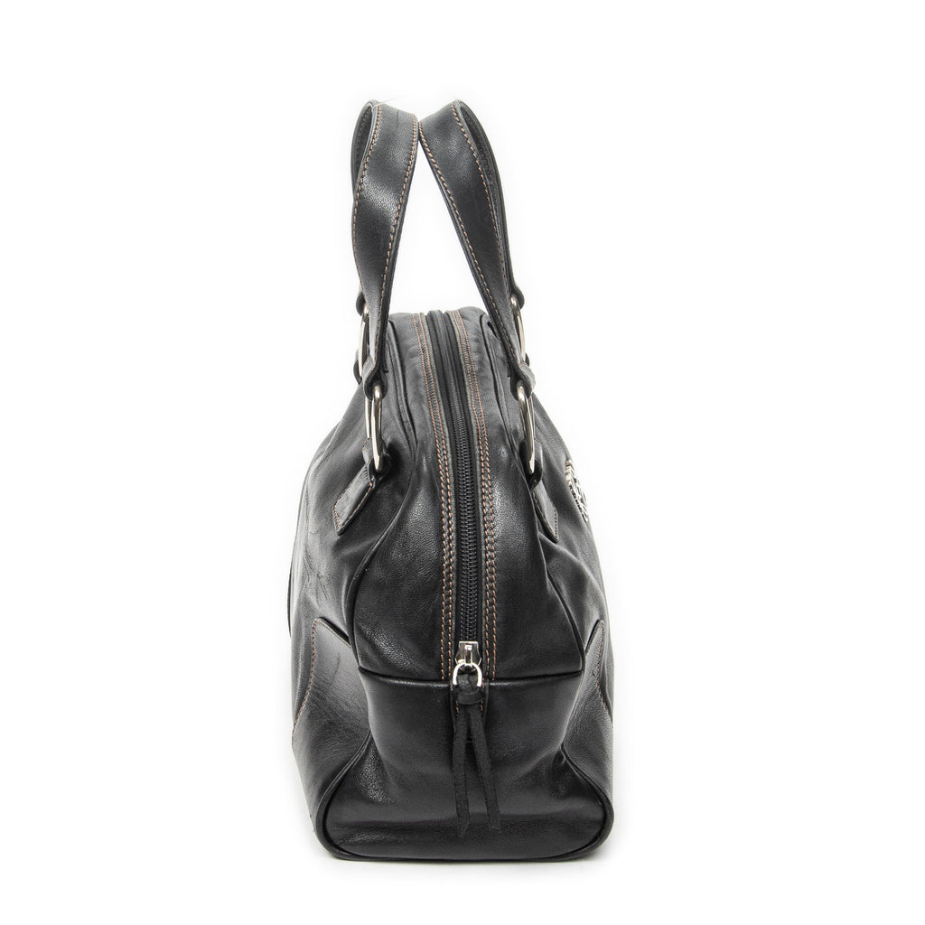 Handbag Vintage Anagram Dome Tote Black Calfskin Leather