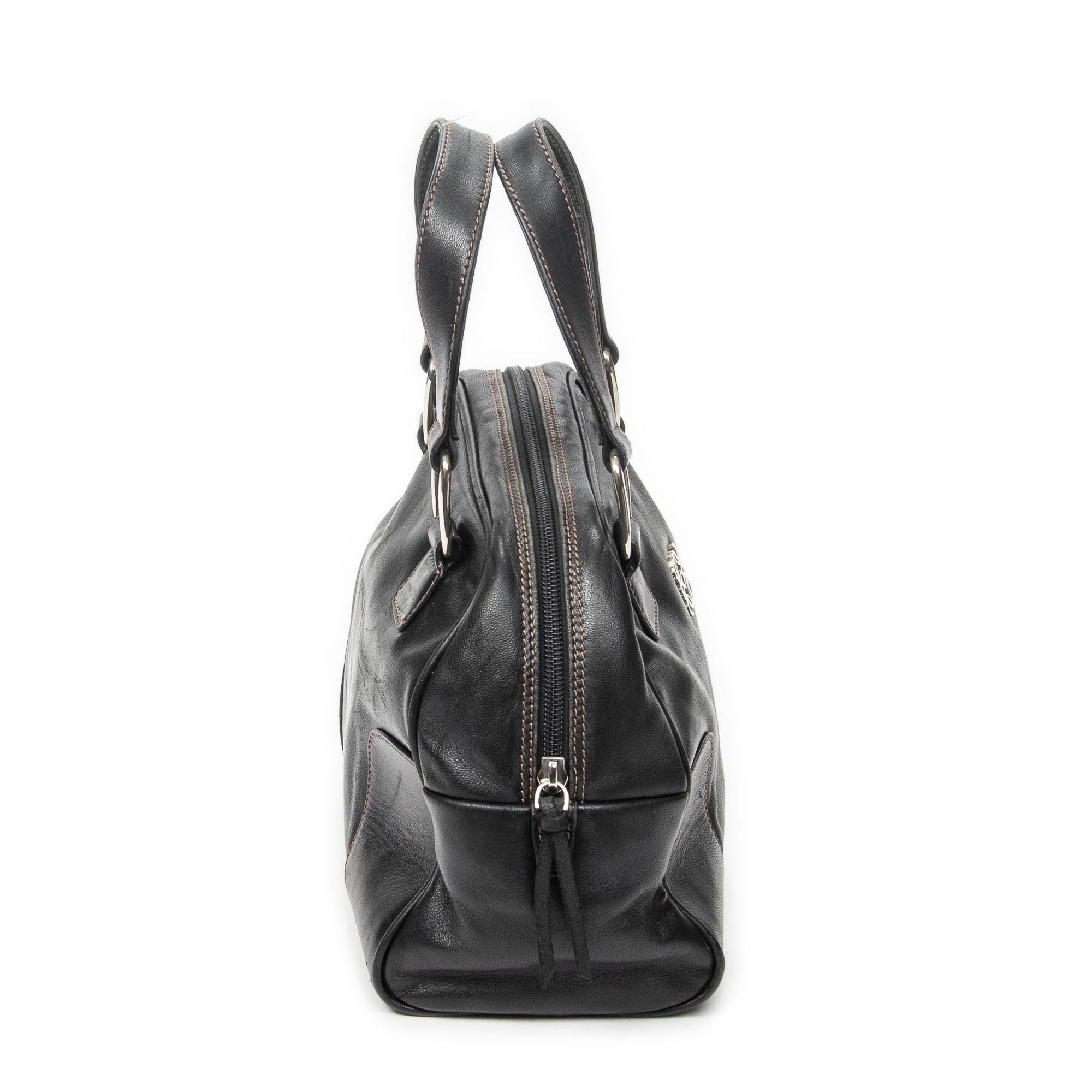 Handbag Vintage Anagram Dome Tote Black Calfskin Leather