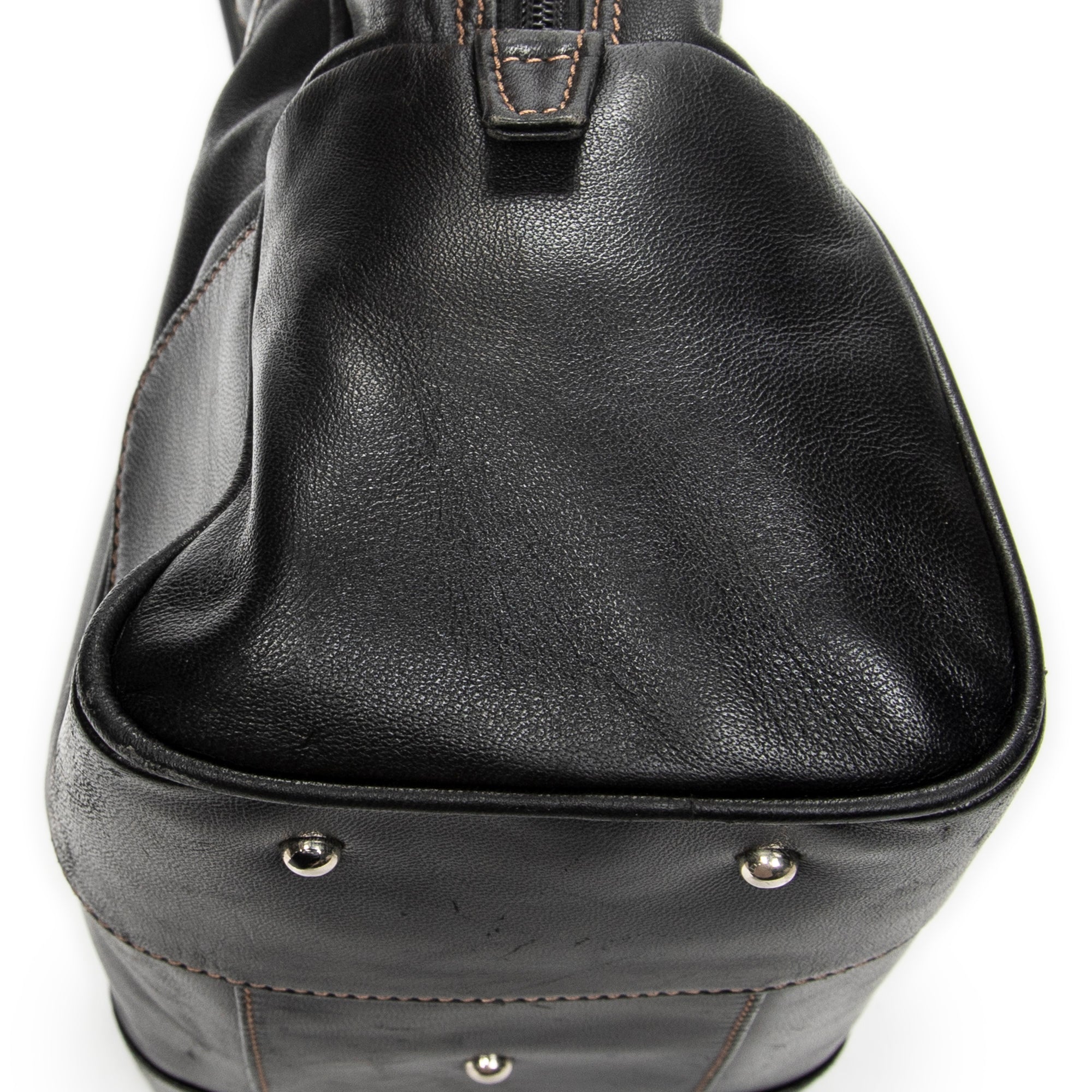 Handbag Vintage Anagram Dome Tote Black Calfskin Leather