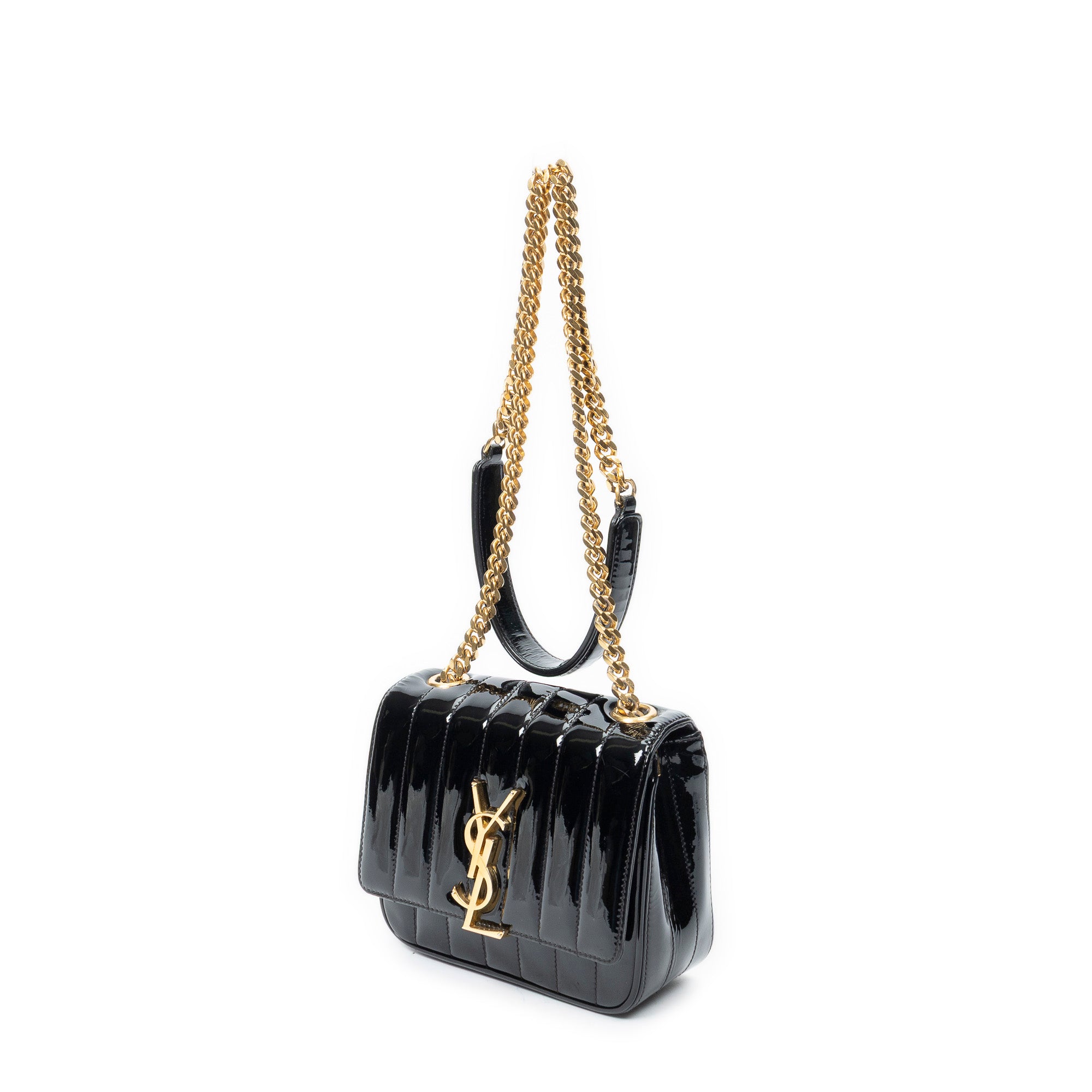 Shoulder Bag Small Vicky Chain Crossbody Black Vertical Quilted Patent Leather