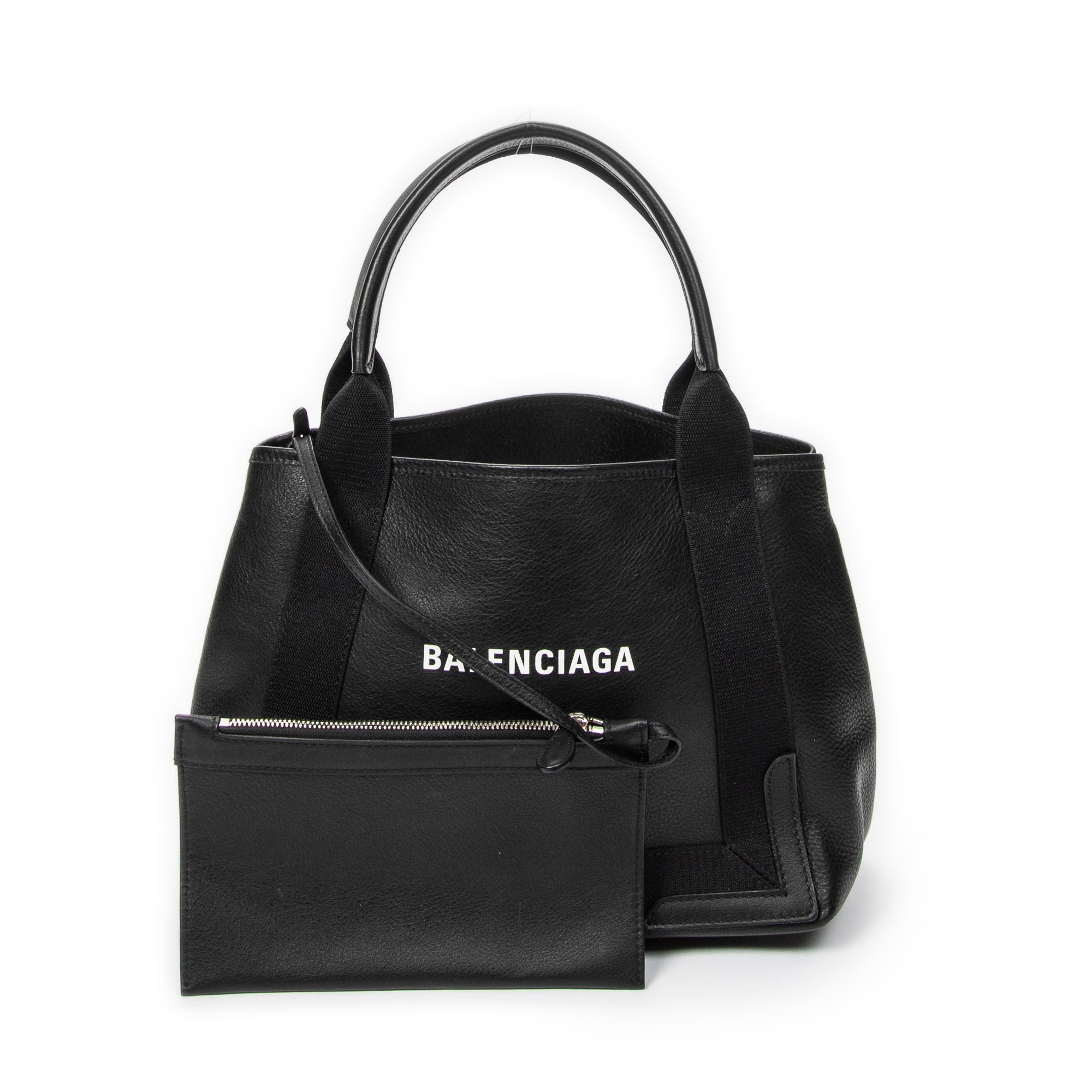 Shoulder Bag Small Navy Cabas Black Grained Leather