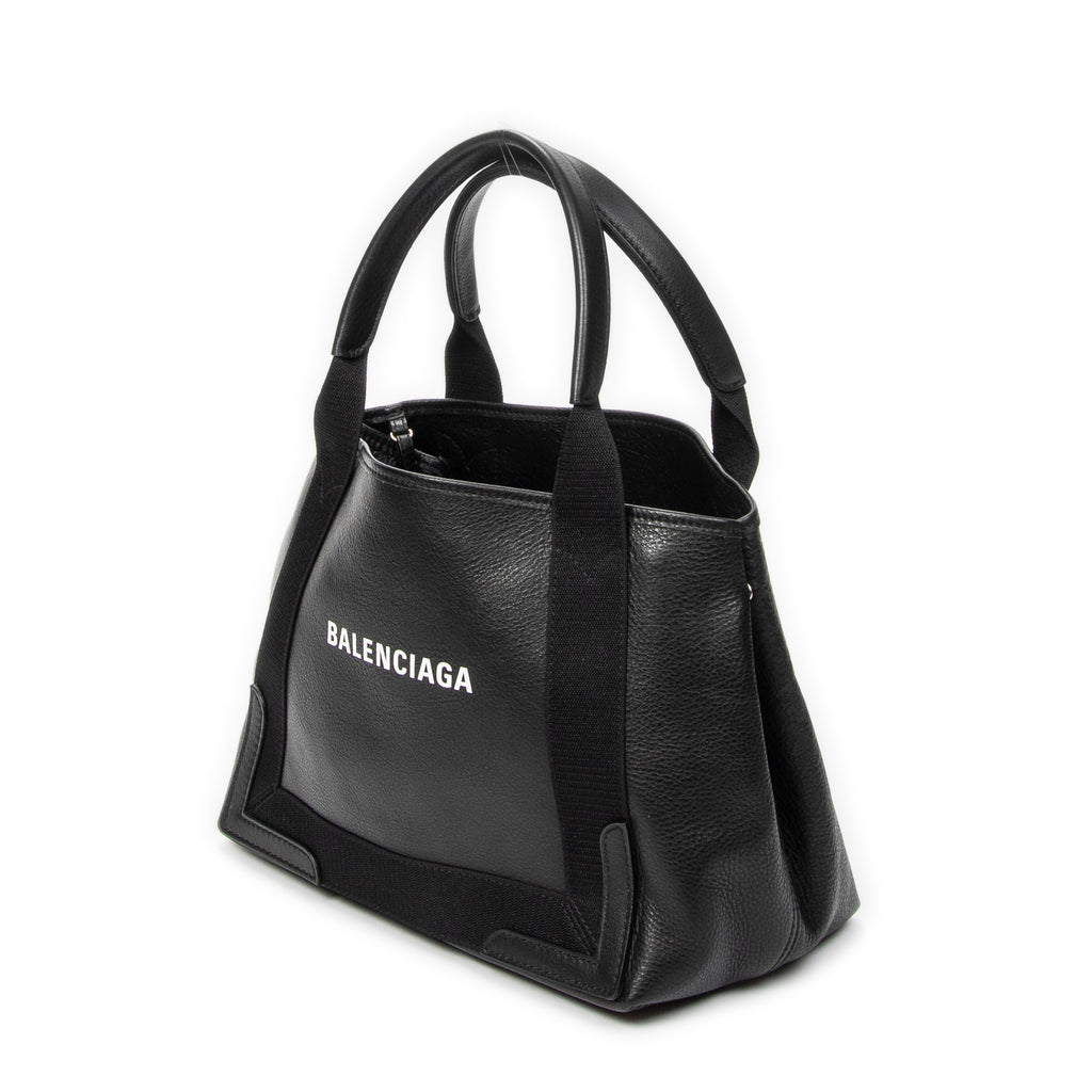Shoulder Bag Small Navy Cabas Black Grained Leather