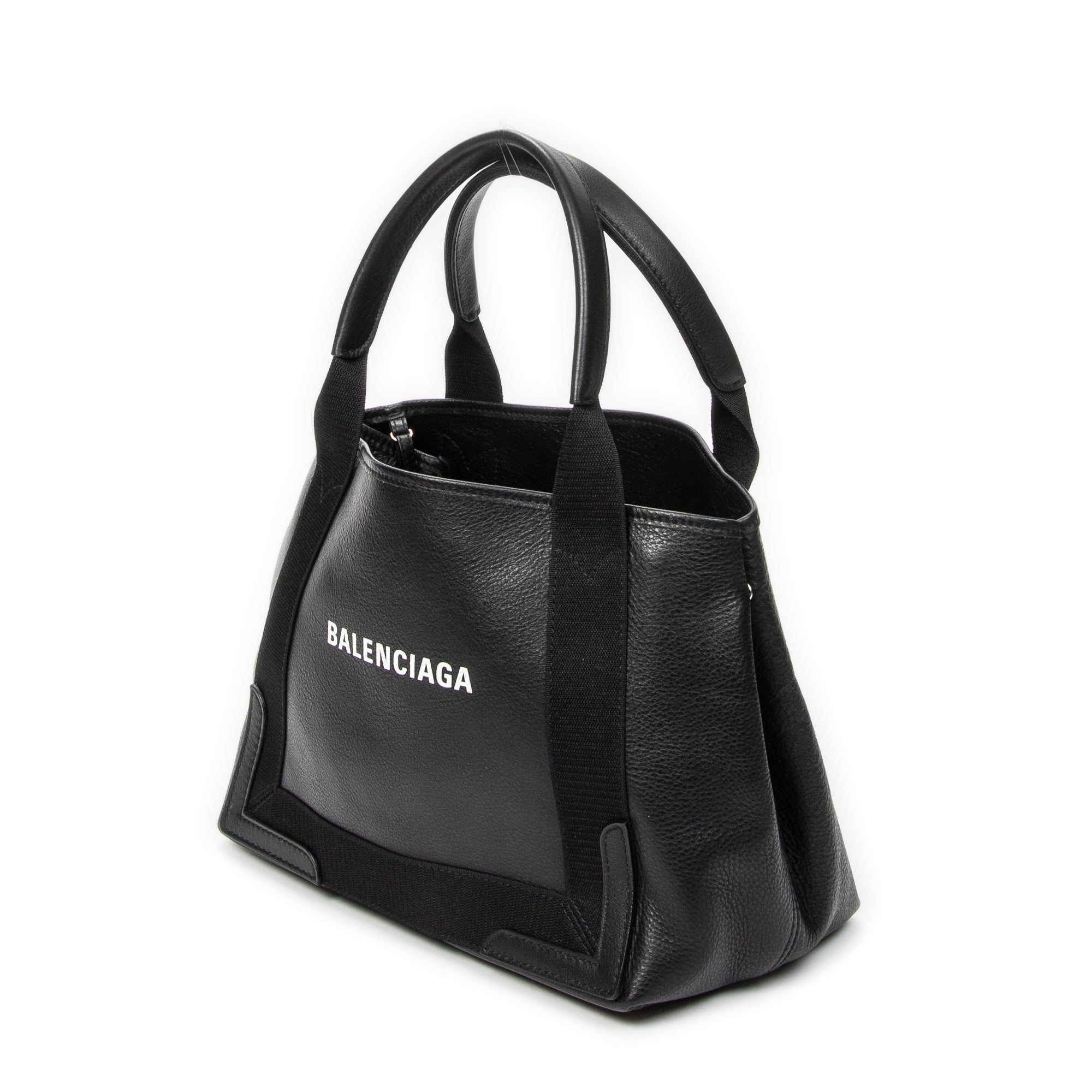 Shoulder Bag Small Navy Cabas Black Grained Leather