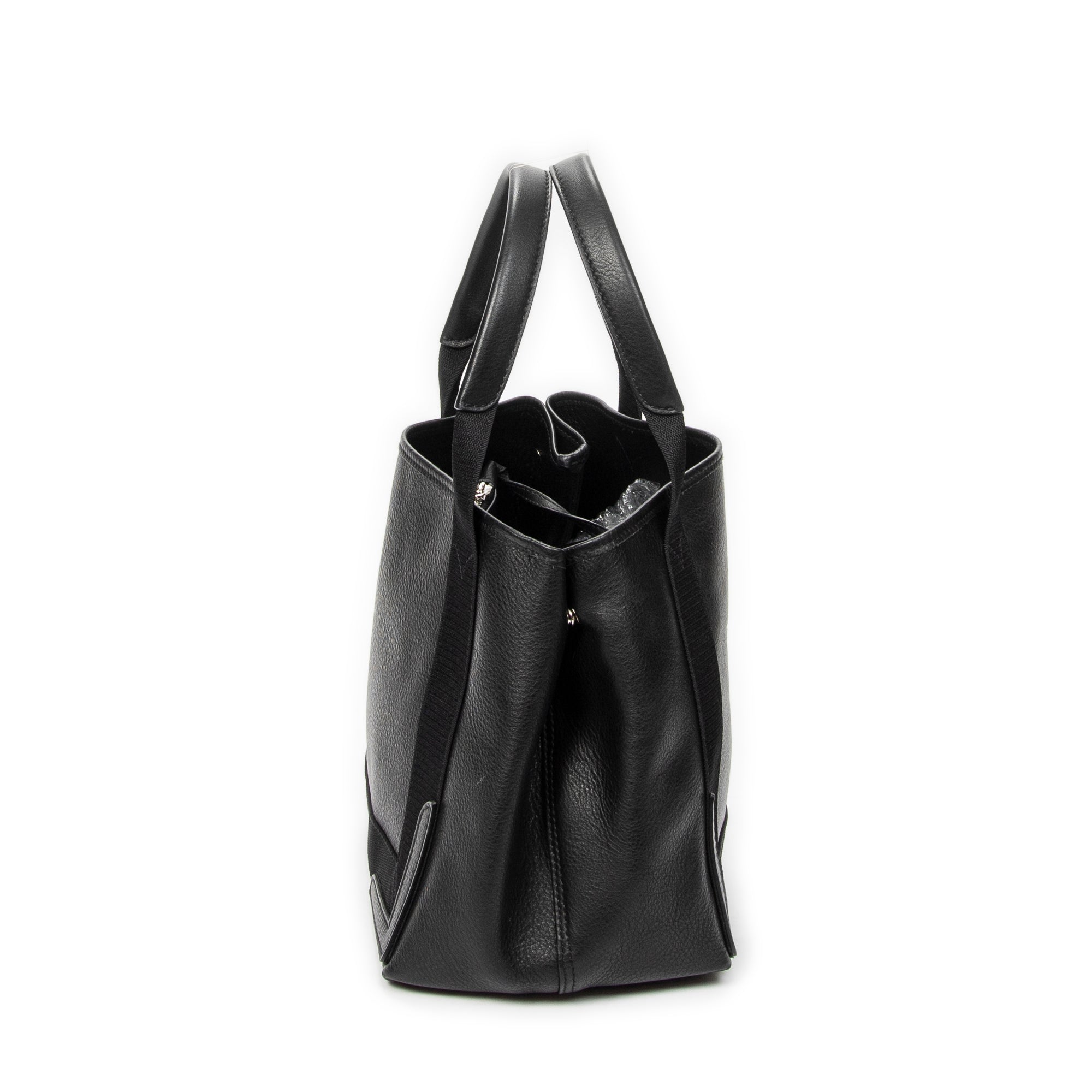 Shoulder Bag Small Navy Cabas Black Grained Leather