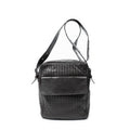 Shoulder Bag Front Pocket Messenger Dark Brown Trimmed Intrecciato Leather