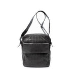 Shoulder Bag Front Pocket Messenger Dark Brown Trimmed Intrecciato Leather