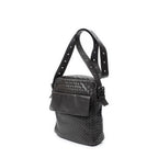 Shoulder Bag Front Pocket Messenger Dark Brown Trimmed Intrecciato Leather