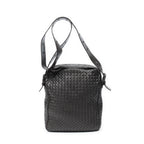 Shoulder Bag Front Pocket Messenger Dark Brown Trimmed Intrecciato Leather