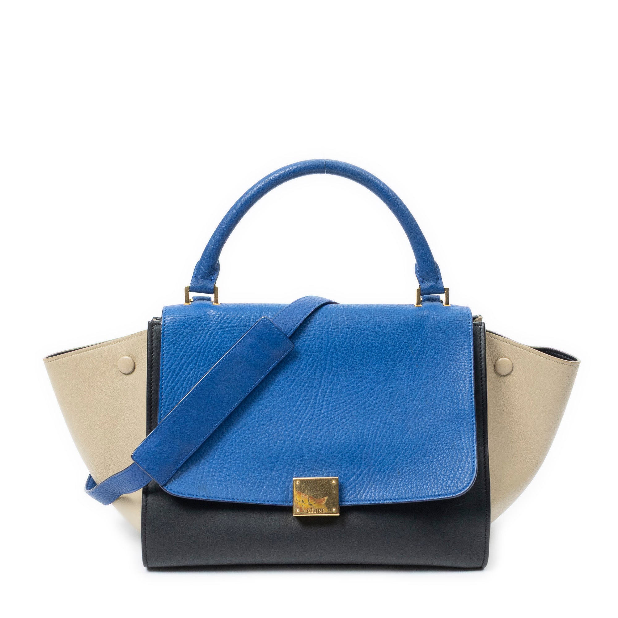 Shoulder Bag Small Tricolor Trapeze Blue Grained Calfskin Leather