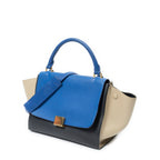 Shoulder Bag Small Tricolor Trapeze Blue Grained Calfskin Leather