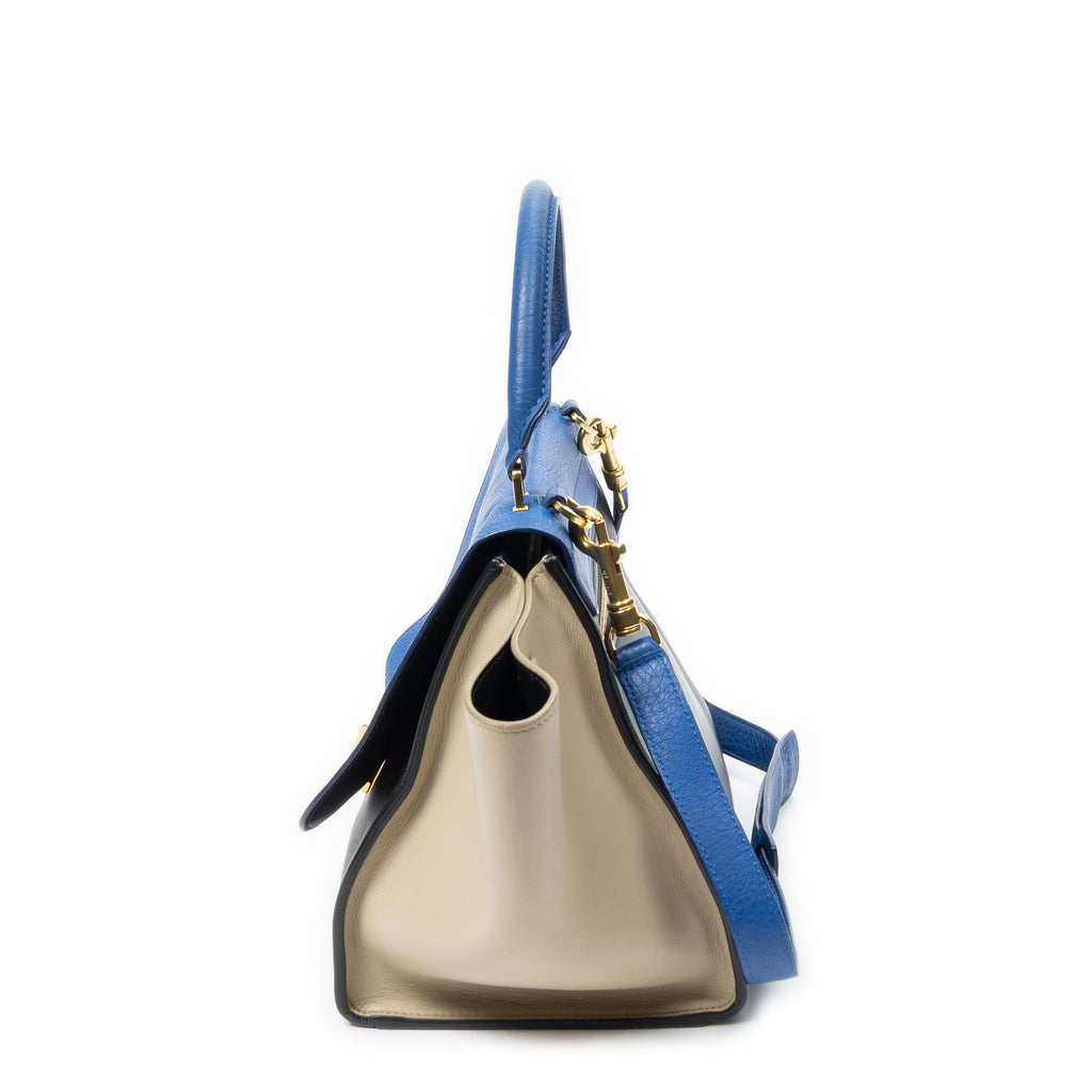 Shoulder Bag Small Tricolor Trapeze Blue Grained Calfskin Leather
