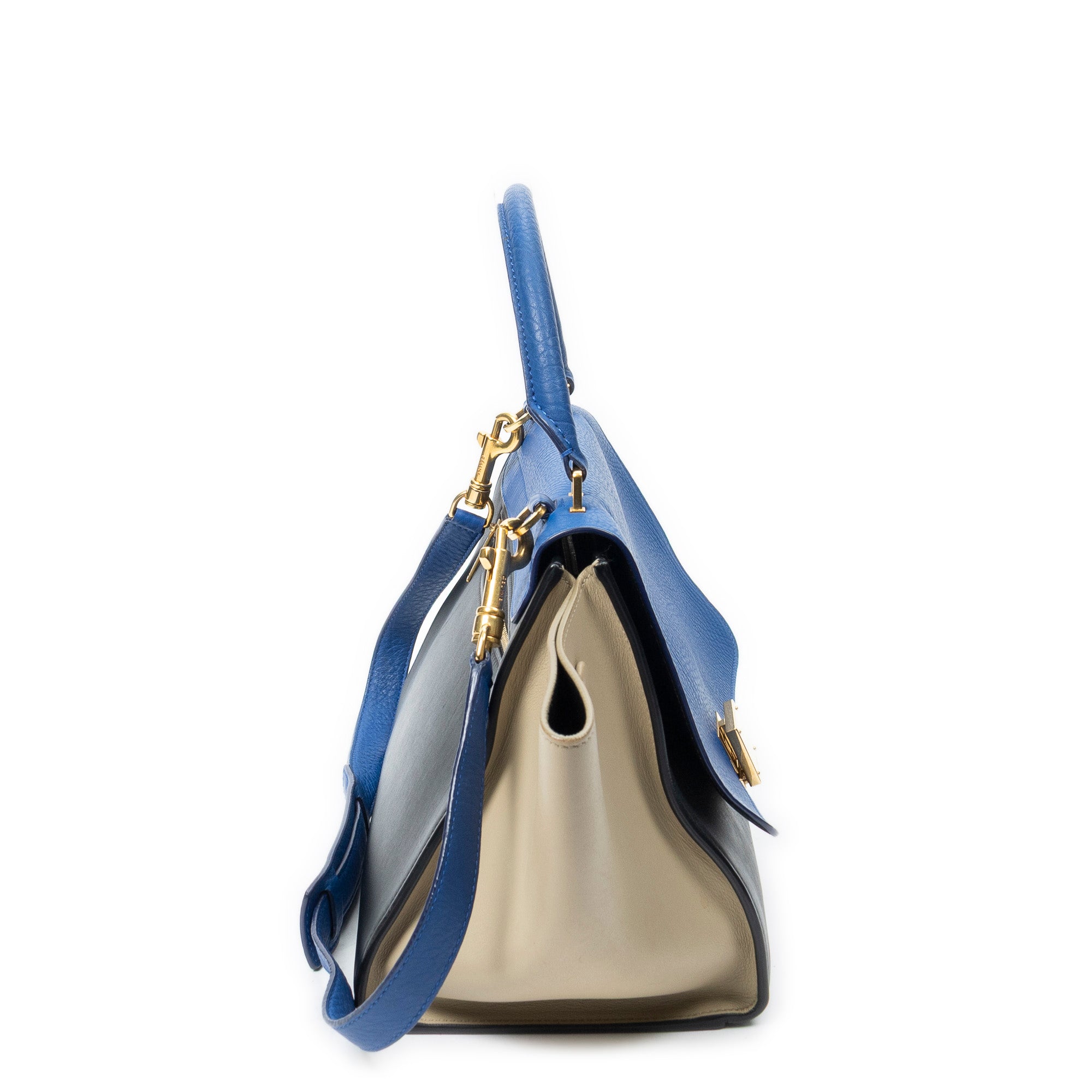 Shoulder Bag Small Tricolor Trapeze Blue Grained Calfskin Leather