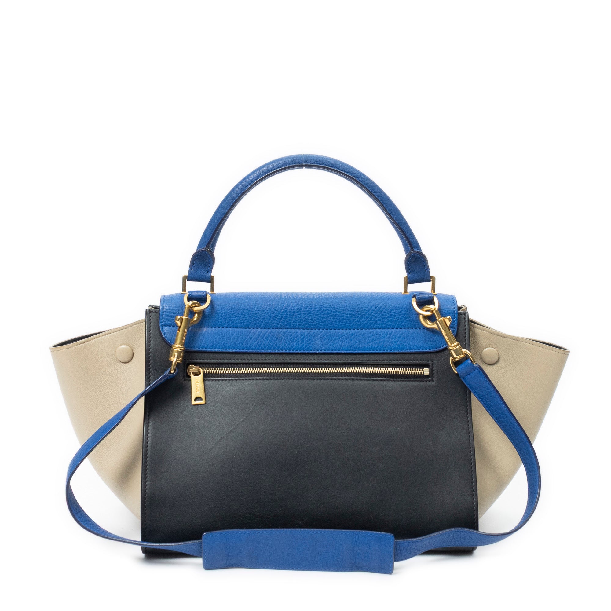 Shoulder Bag Small Tricolor Trapeze Blue Grained Calfskin Leather