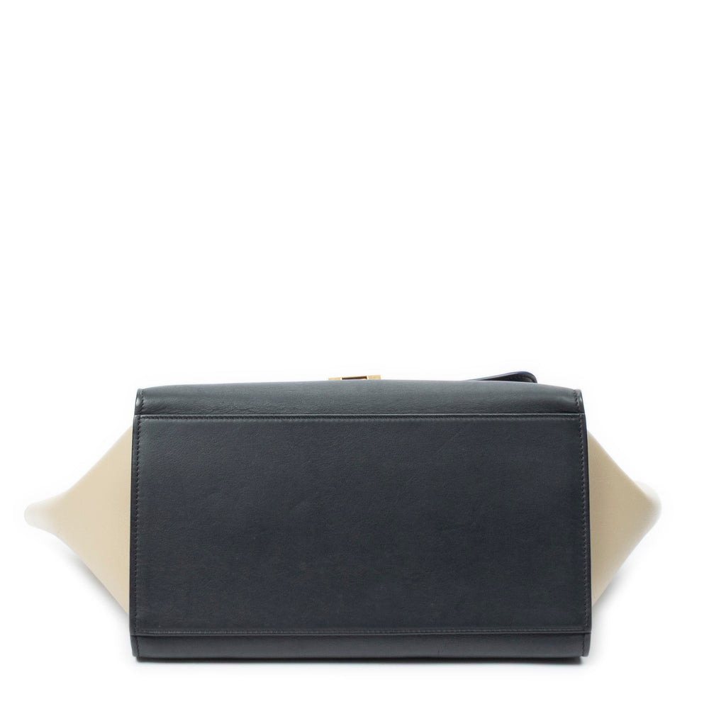Shoulder Bag Small Tricolor Trapeze Blue Grained Calfskin Leather
