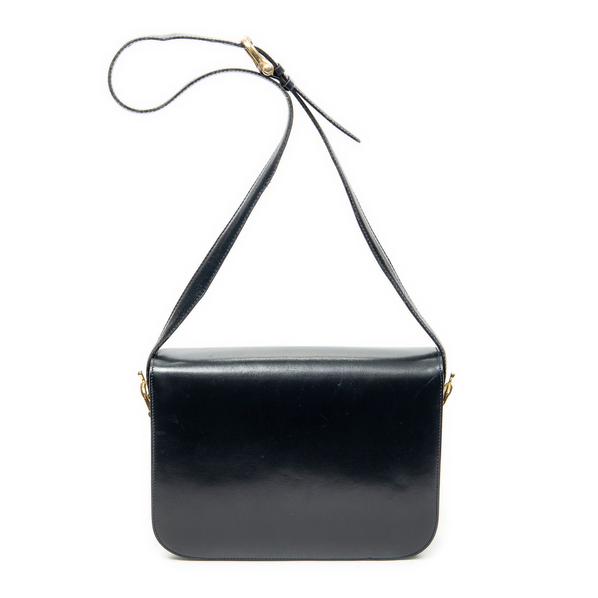 Shoulder Bag Vintage Medium Carriage Flap Navy Calfskin Leather