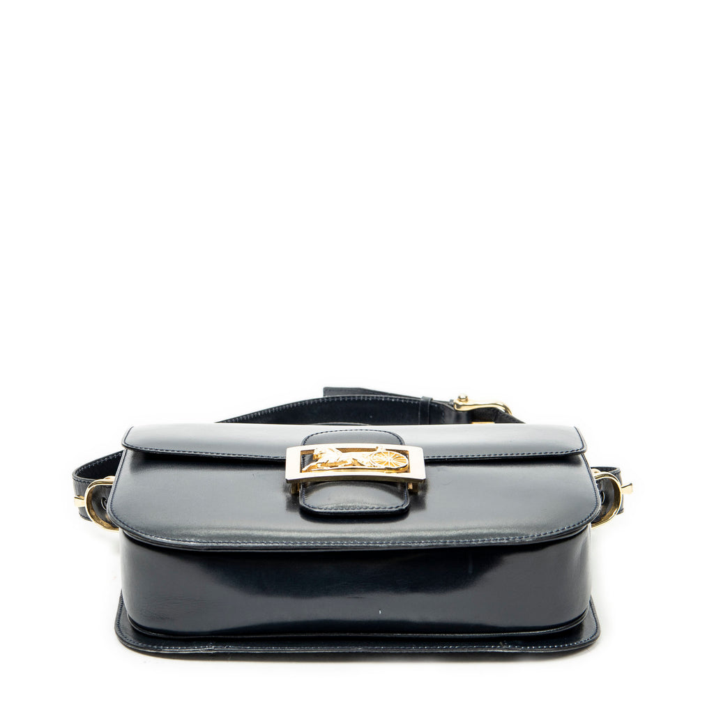 Shoulder Bag Vintage Medium Carriage Flap Navy Calfskin Leather