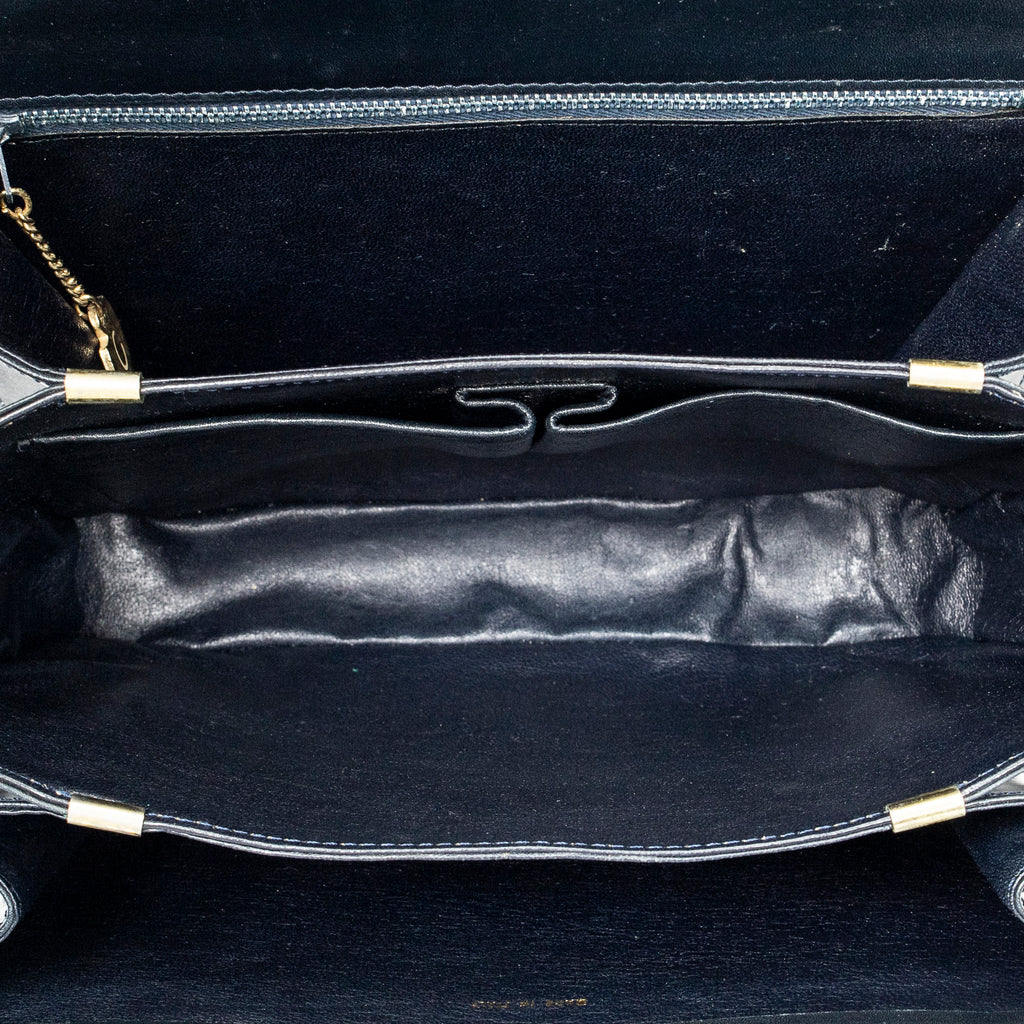 Shoulder Bag Vintage Medium Carriage Flap Navy Calfskin Leather