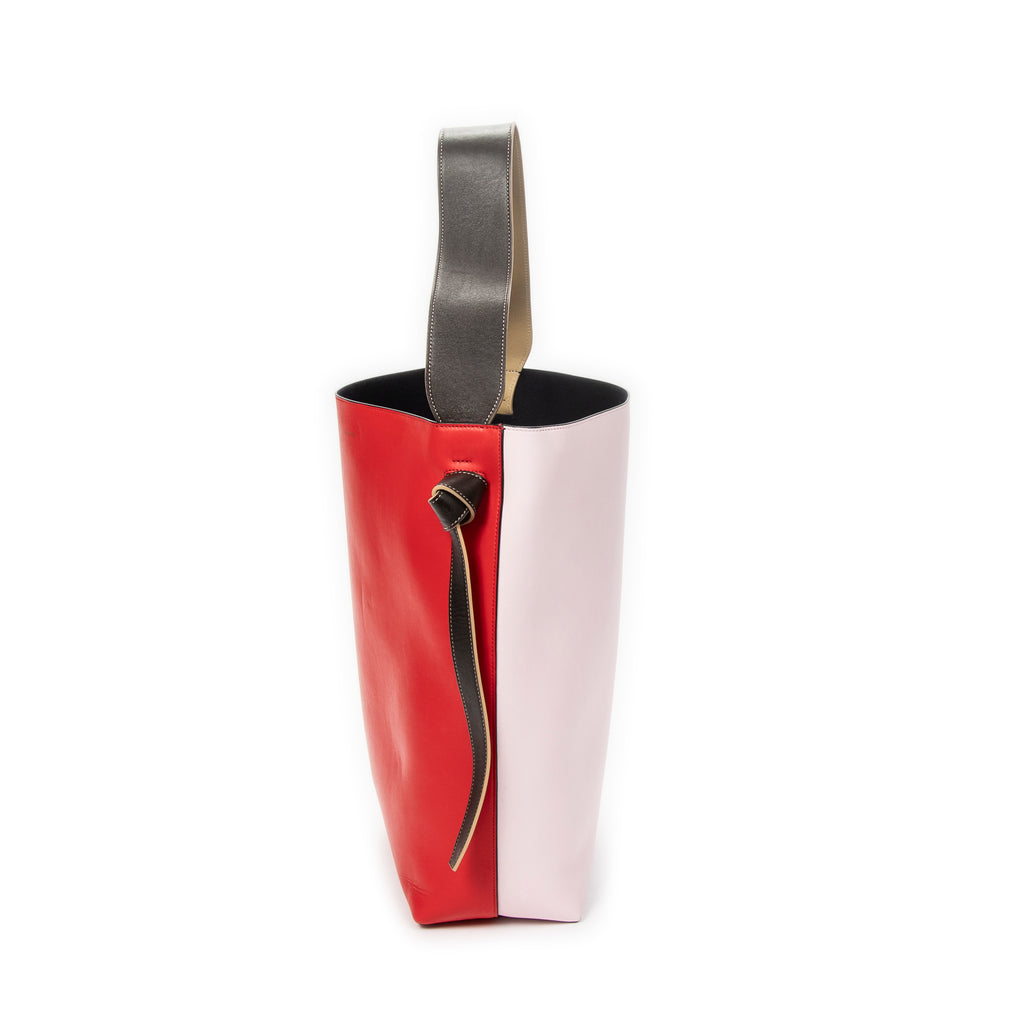 Shoulder Bag Twisted Cabas Red Smooth Leather