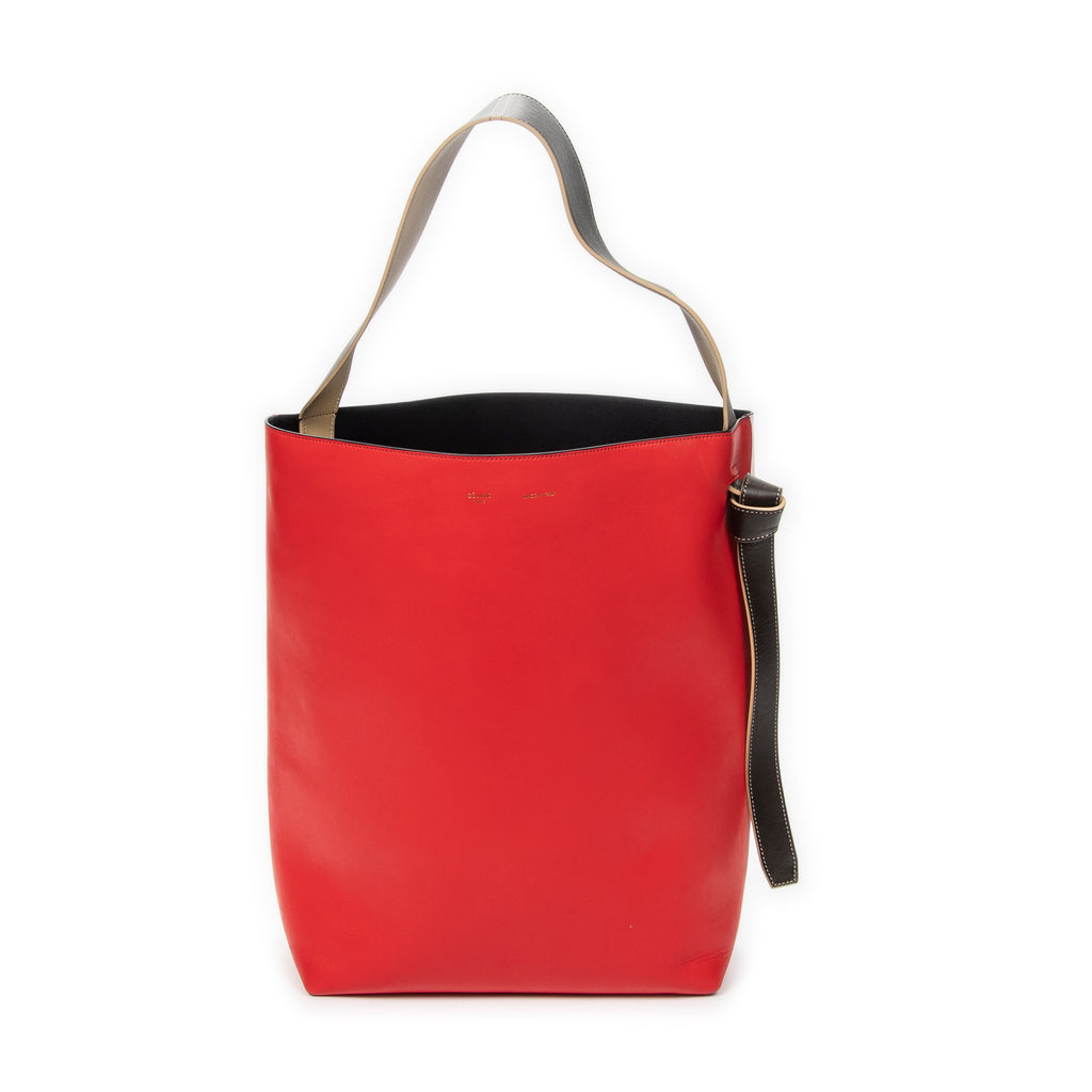 Shoulder Bag Twisted Cabas Red Smooth Leather
