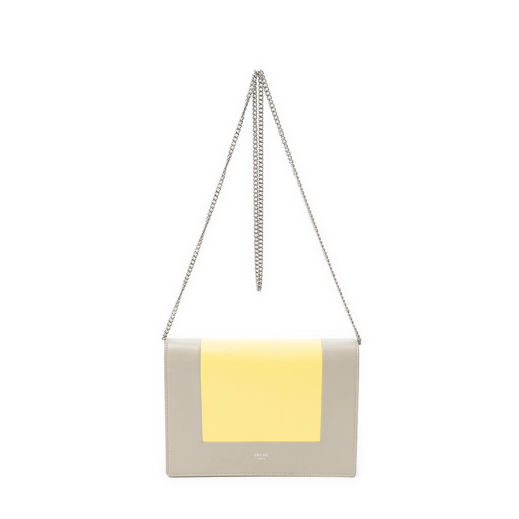 Shoulder Bag Frame Evening Chain Clutch Yellow Calfskin Leather