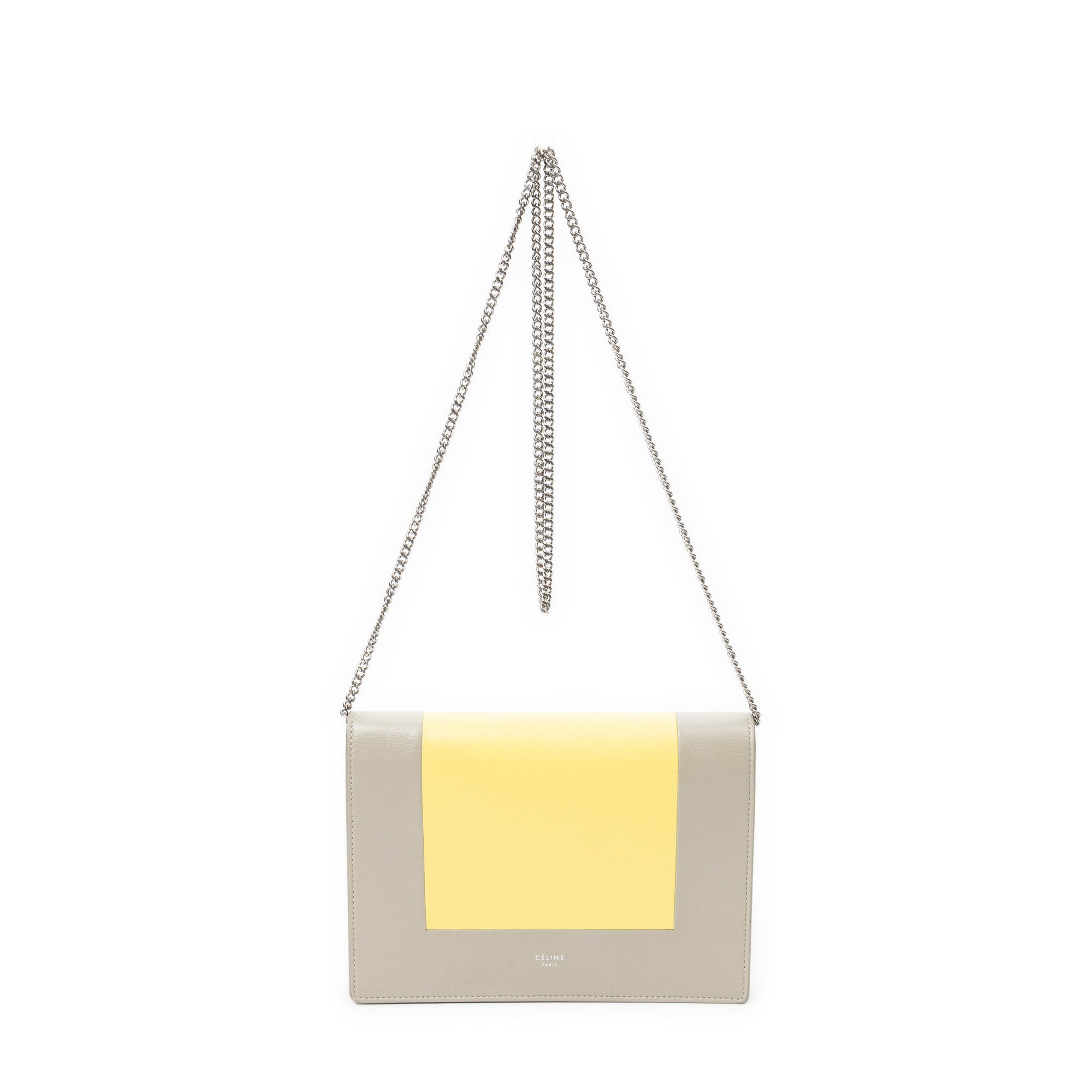 Shoulder Bag Frame Evening Chain Clutch Yellow Calfskin Leather