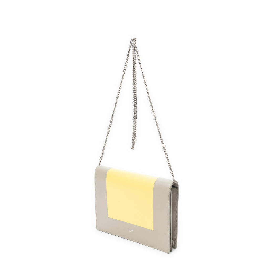 Shoulder Bag Frame Evening Chain Clutch Yellow Calfskin Leather