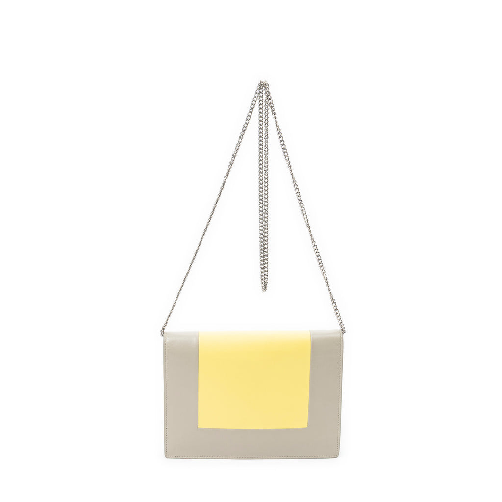 Shoulder Bag Frame Evening Chain Clutch Yellow Calfskin Leather