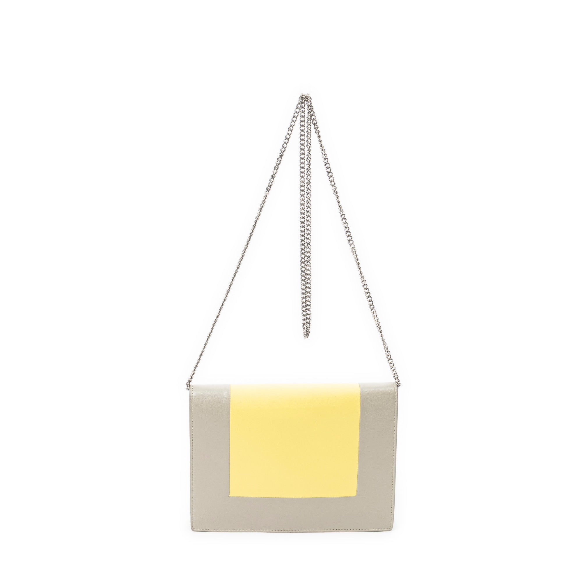 Shoulder Bag Frame Evening Chain Clutch Yellow Calfskin Leather