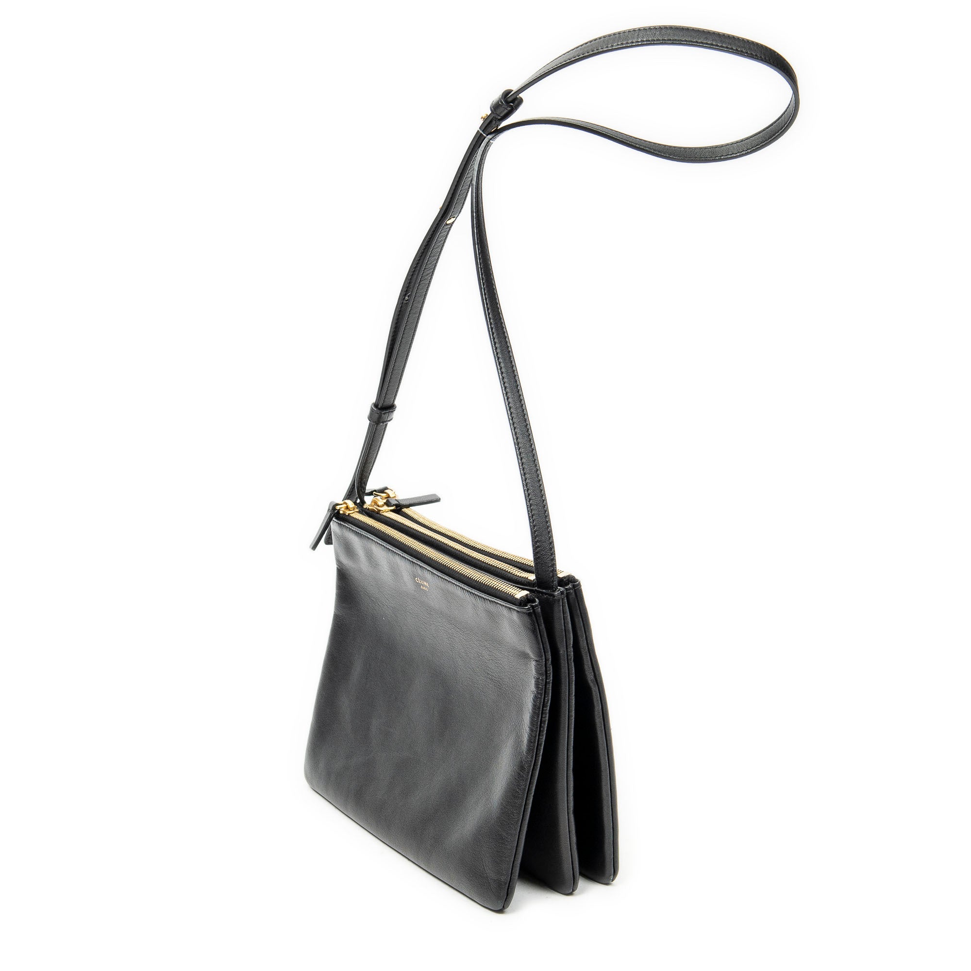 Shoulder Bag Large Trio Crossbody Black Calfskin Leather