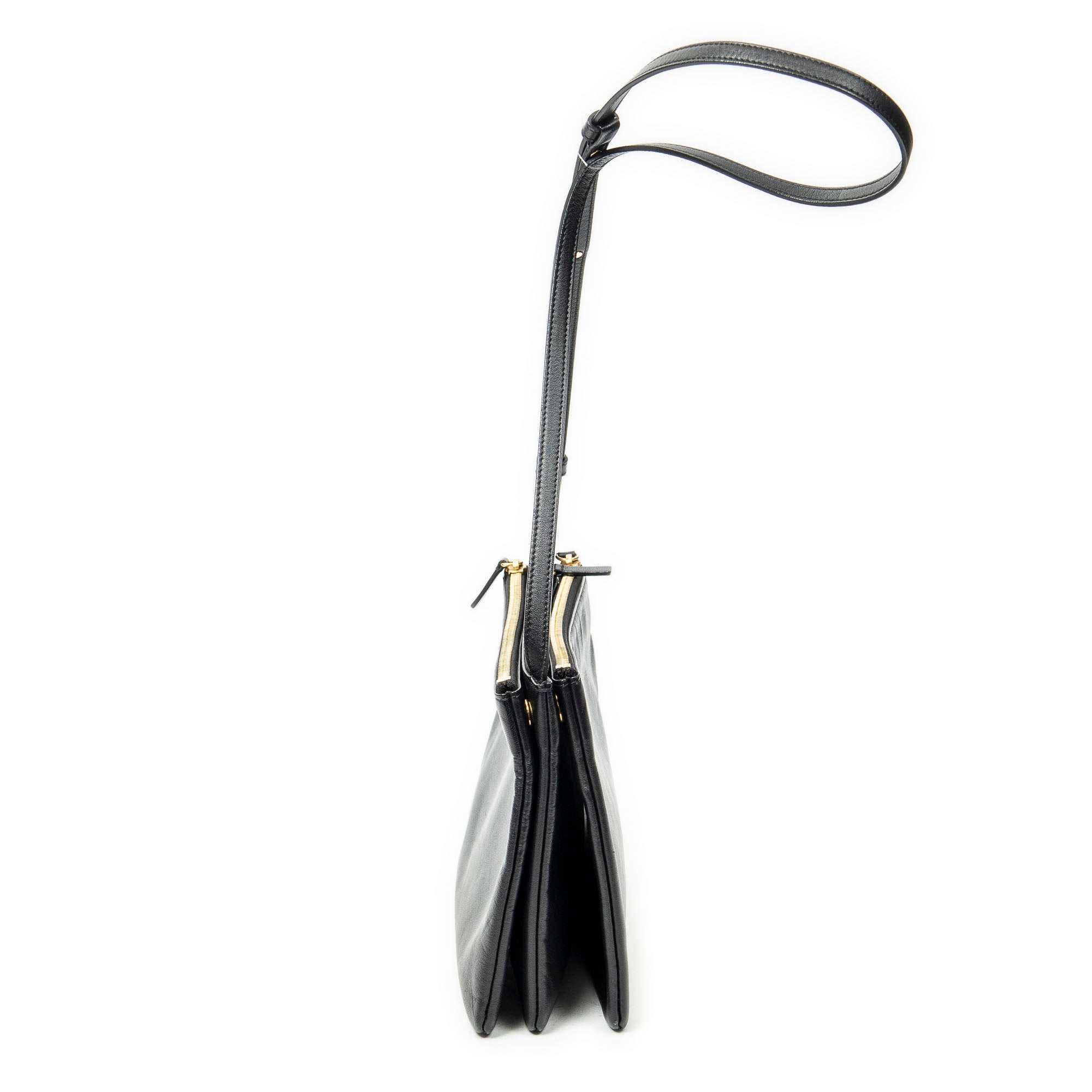 Shoulder Bag Large Trio Crossbody Black Calfskin Leather