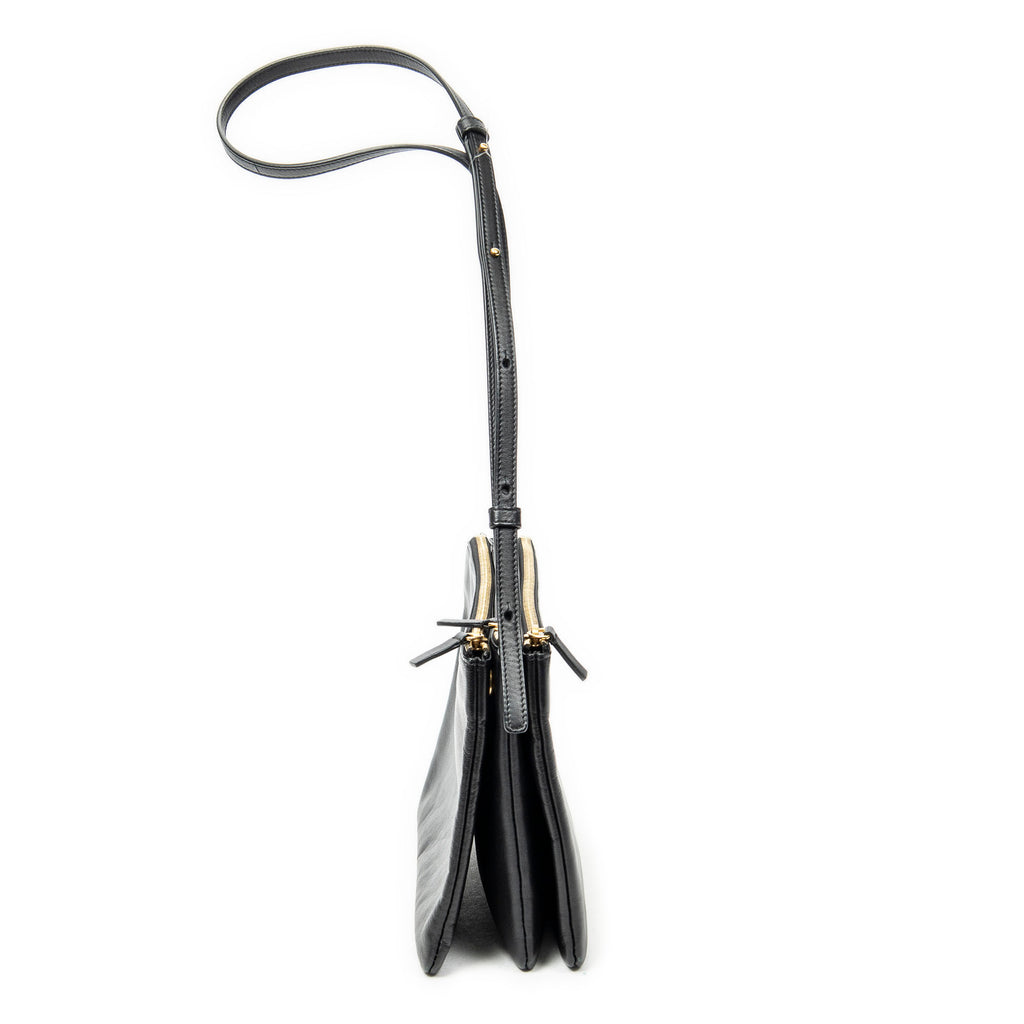 Shoulder Bag Large Trio Crossbody Black Calfskin Leather