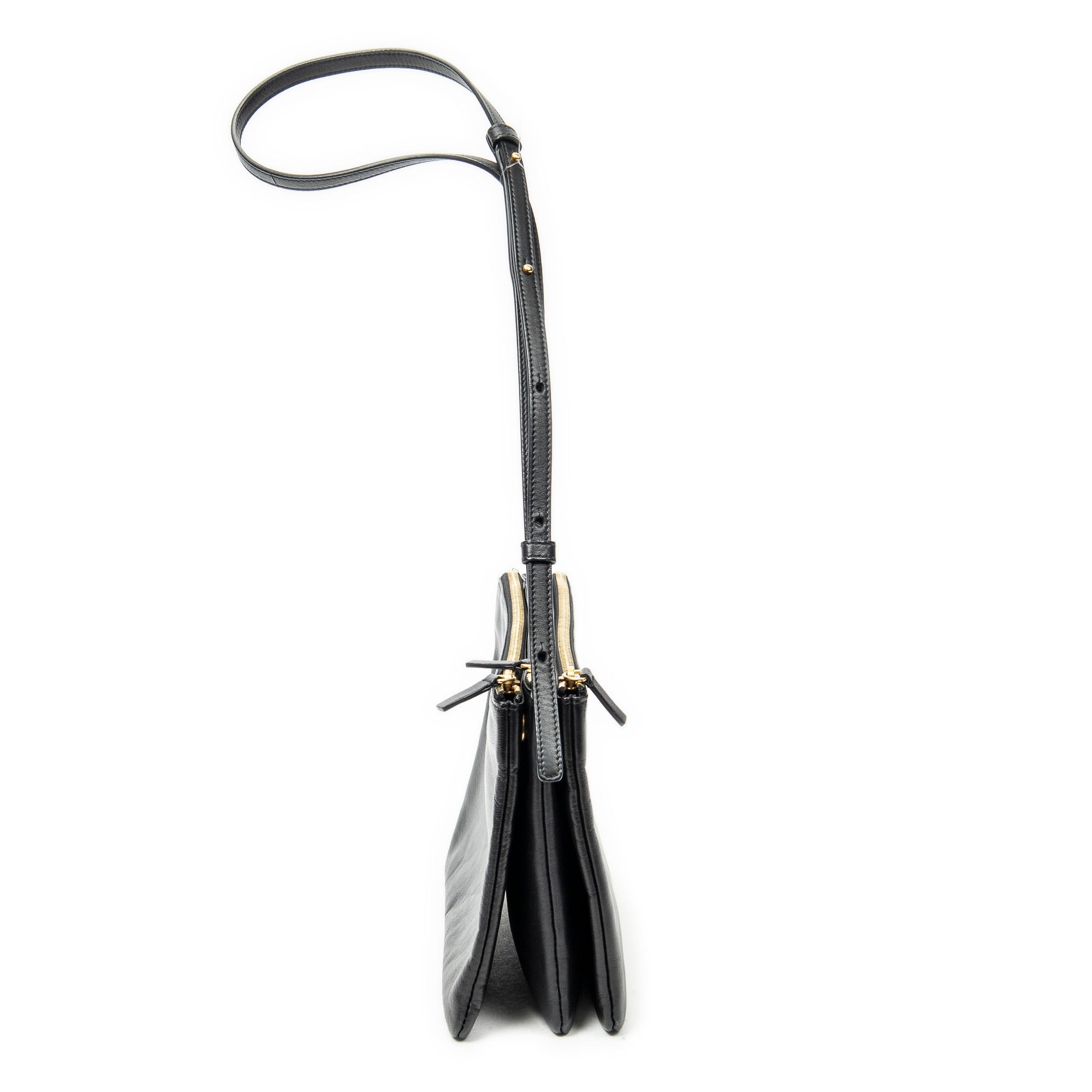 Shoulder Bag Large Trio Crossbody Black Calfskin Leather