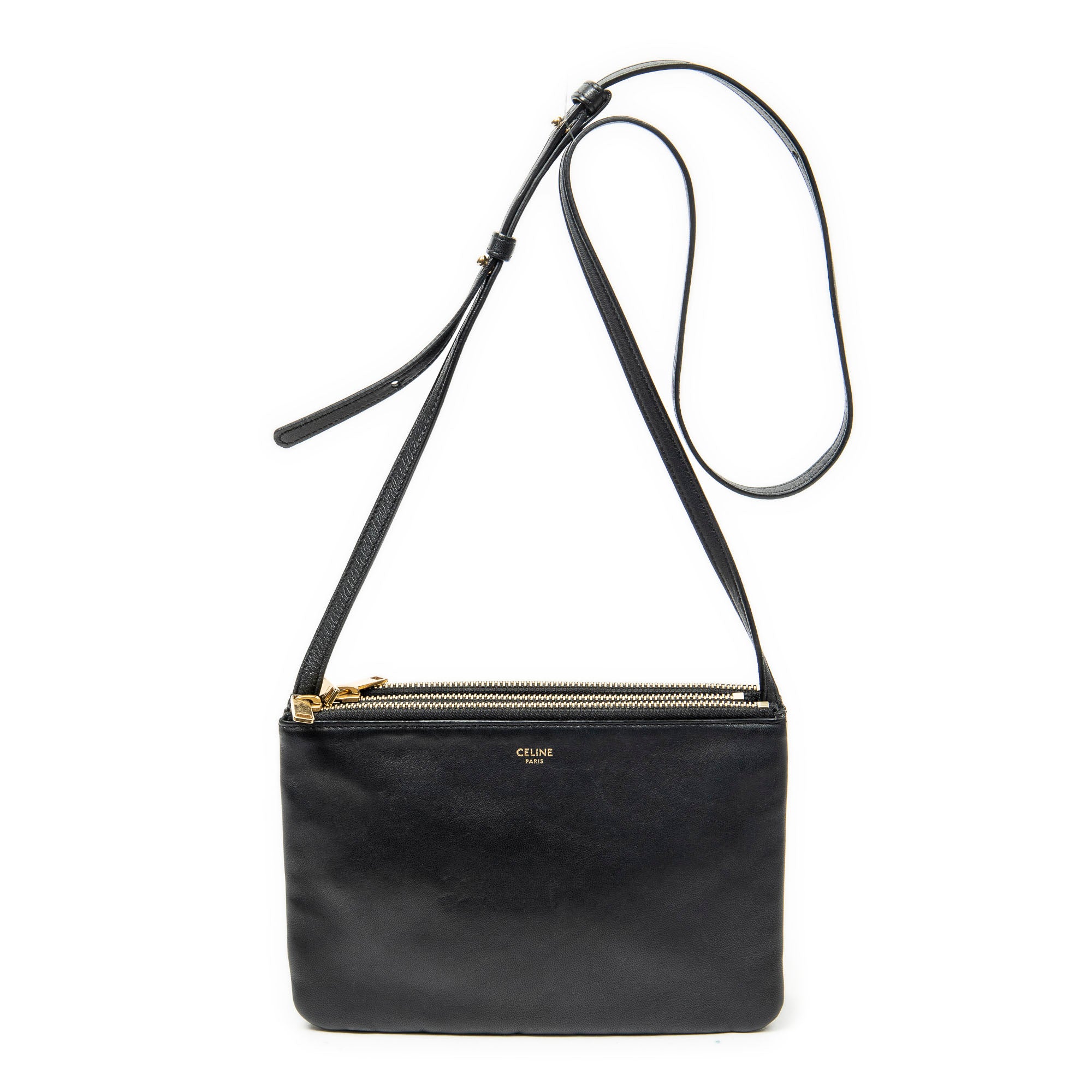 Shoulder Bag Small Trio Crossbody Black Calfskin Leather
