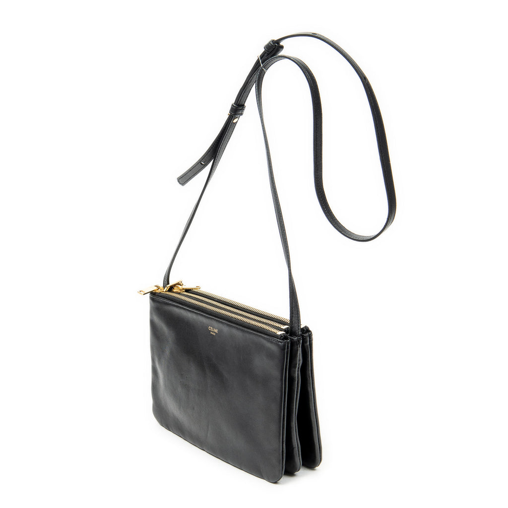 Shoulder Bag Small Trio Crossbody Black Calfskin Leather