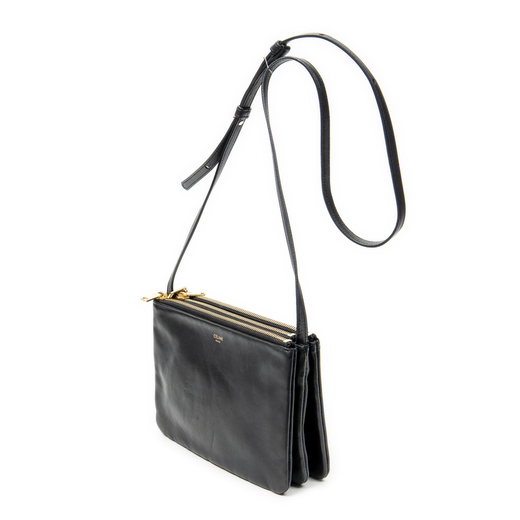 Shoulder Bag Small Trio Crossbody Black Calfskin Leather