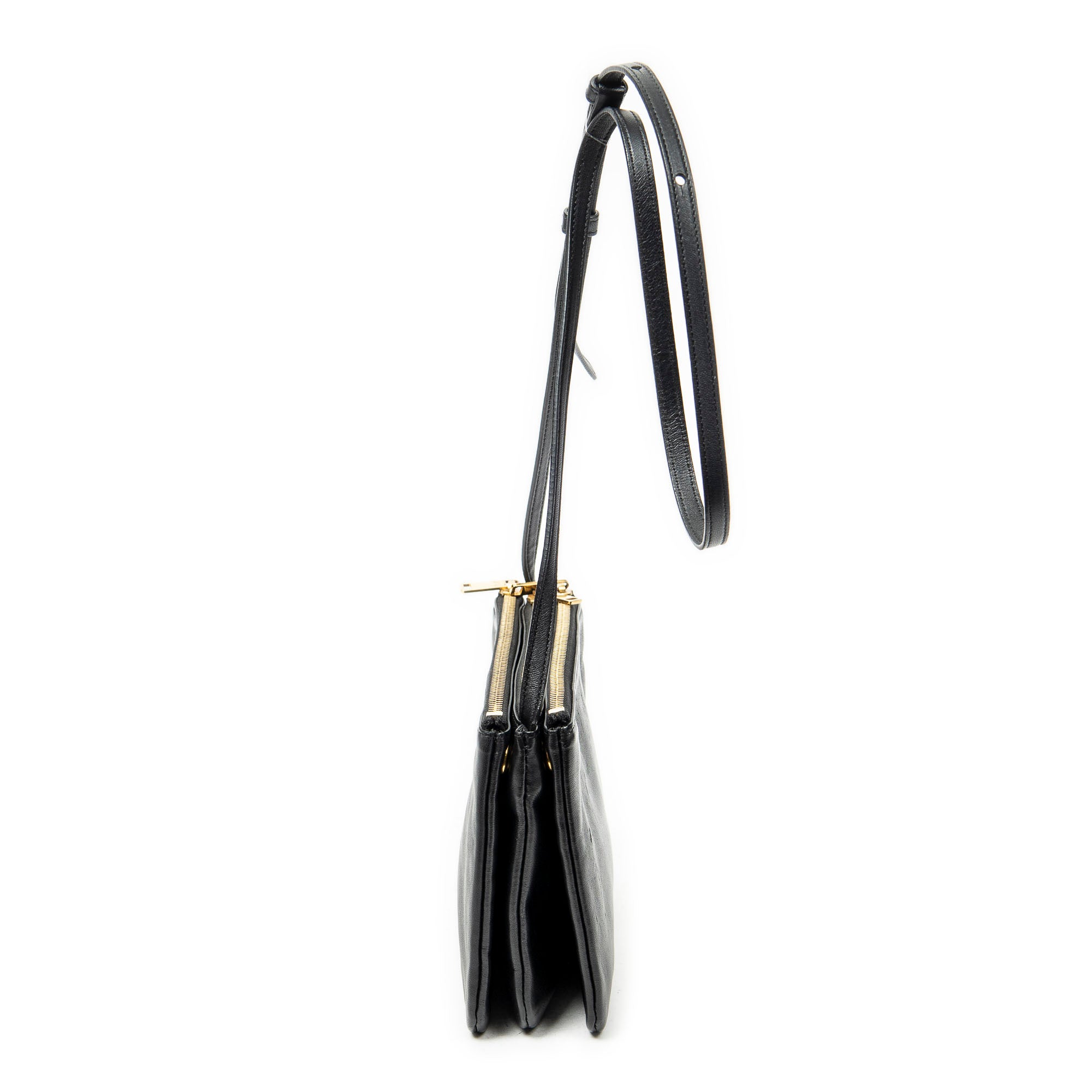 Shoulder Bag Small Trio Crossbody Black Calfskin Leather