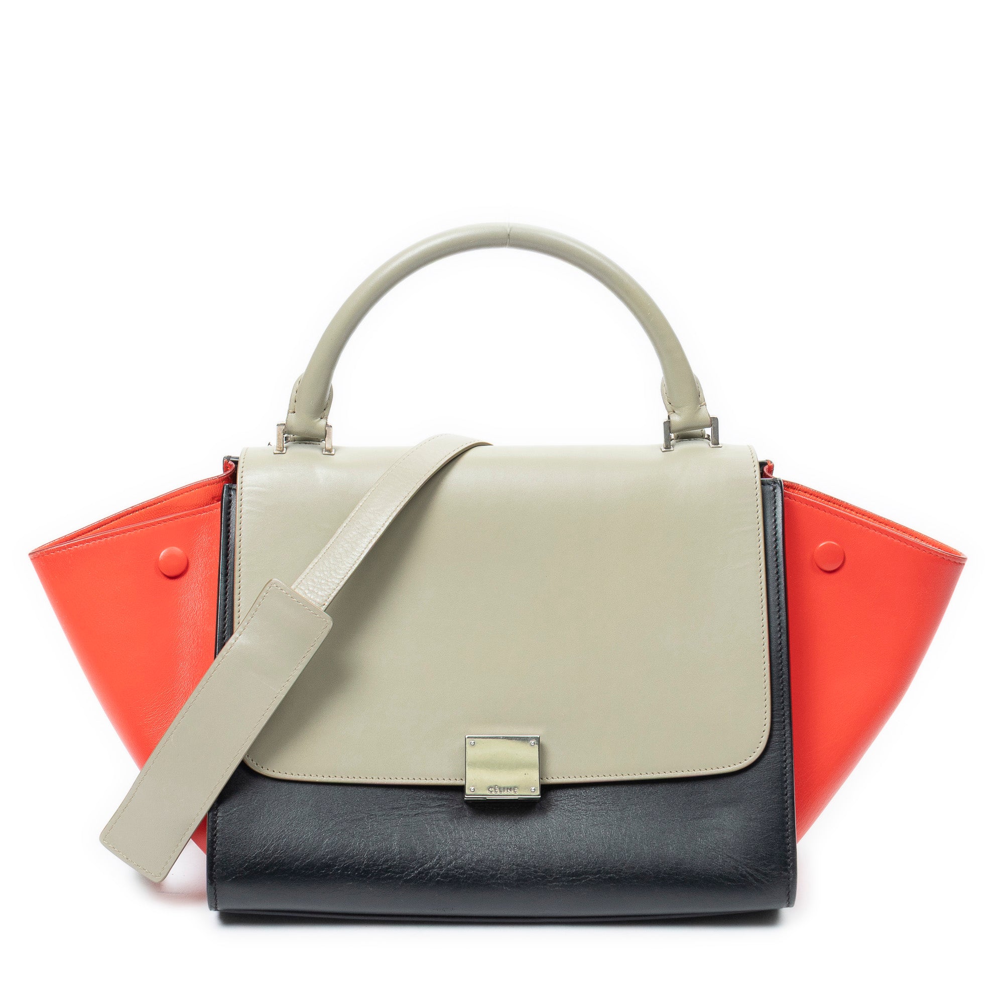 Shoulder Bag Small Tricolor Trapeze Taupe Smooth Calfskin Leather