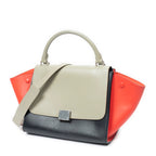 Shoulder Bag Small Tricolor Trapeze Taupe Smooth Calfskin Leather