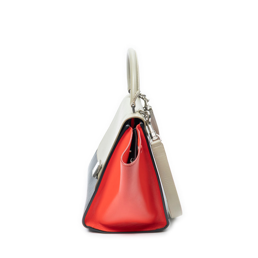 Shoulder Bag Small Tricolor Trapeze Taupe Smooth Calfskin Leather