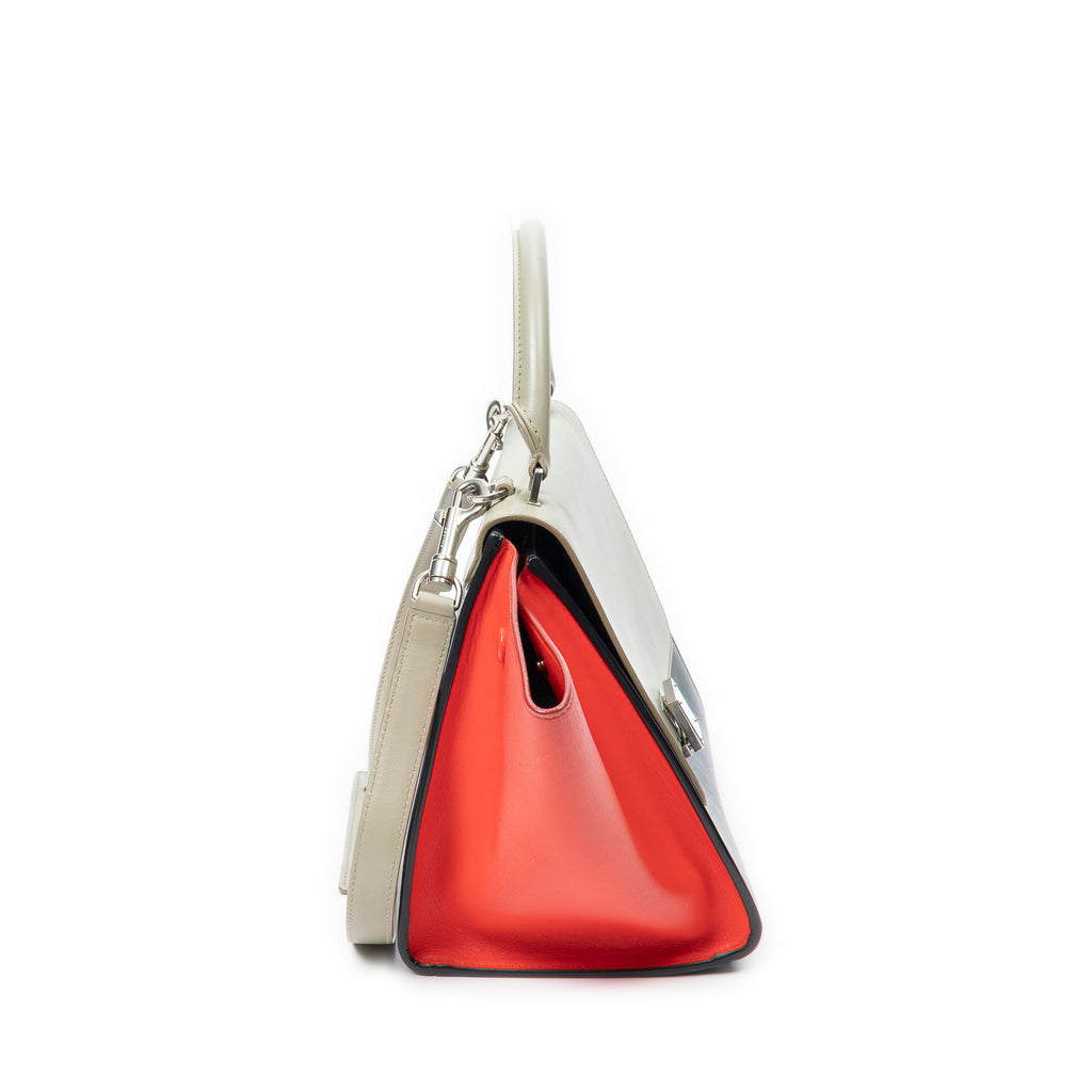 Shoulder Bag Small Tricolor Trapeze Taupe Smooth Calfskin Leather
