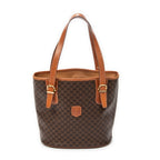 Shoulder Bag Bucket Tote Brown Macadam Coated Canvas