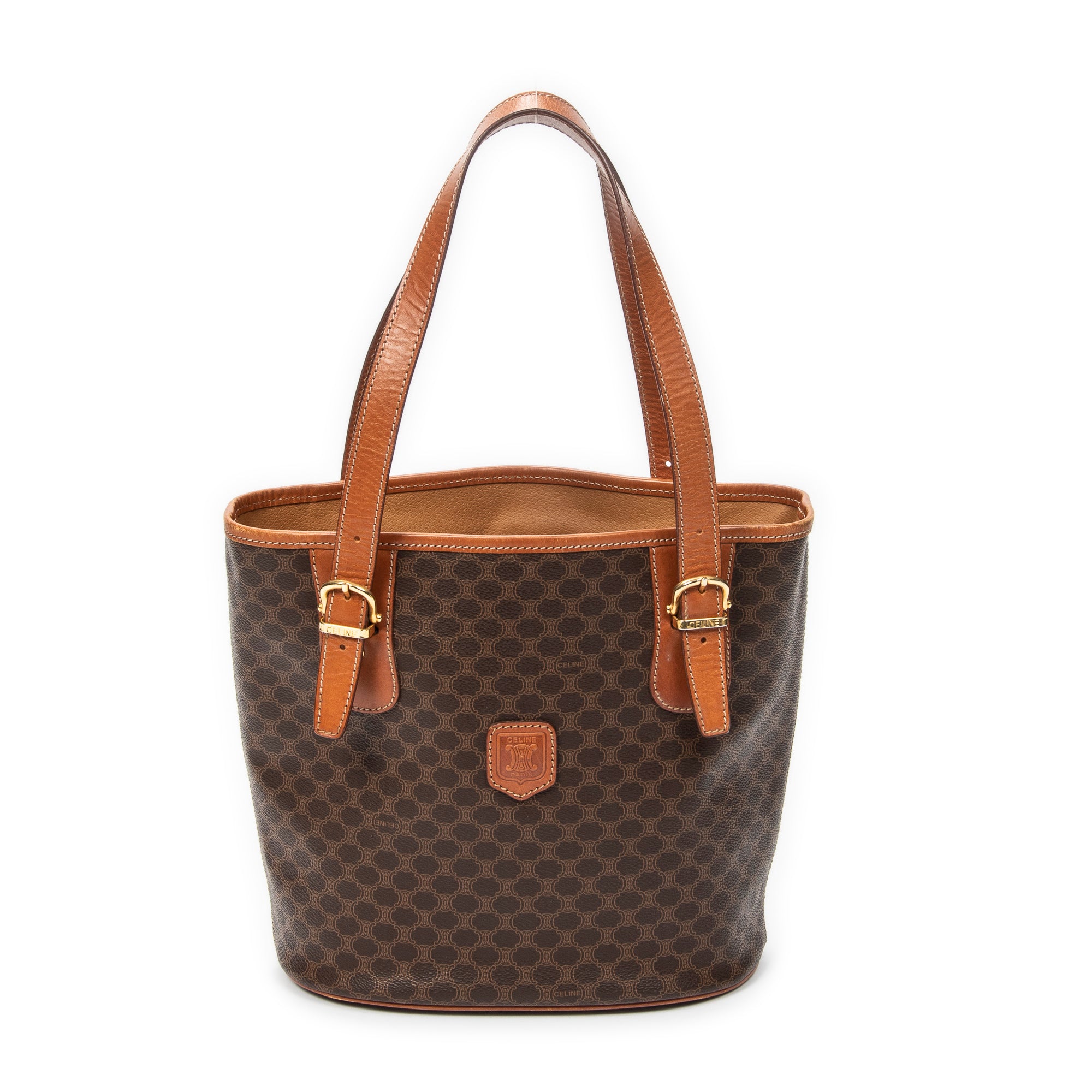 Shoulder Bag Bucket Tote Brown Macadam Coated Canvas