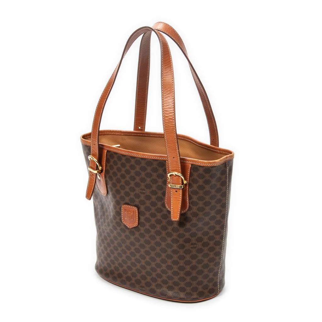 Shoulder Bag Bucket Tote Brown Macadam Coated Canvas