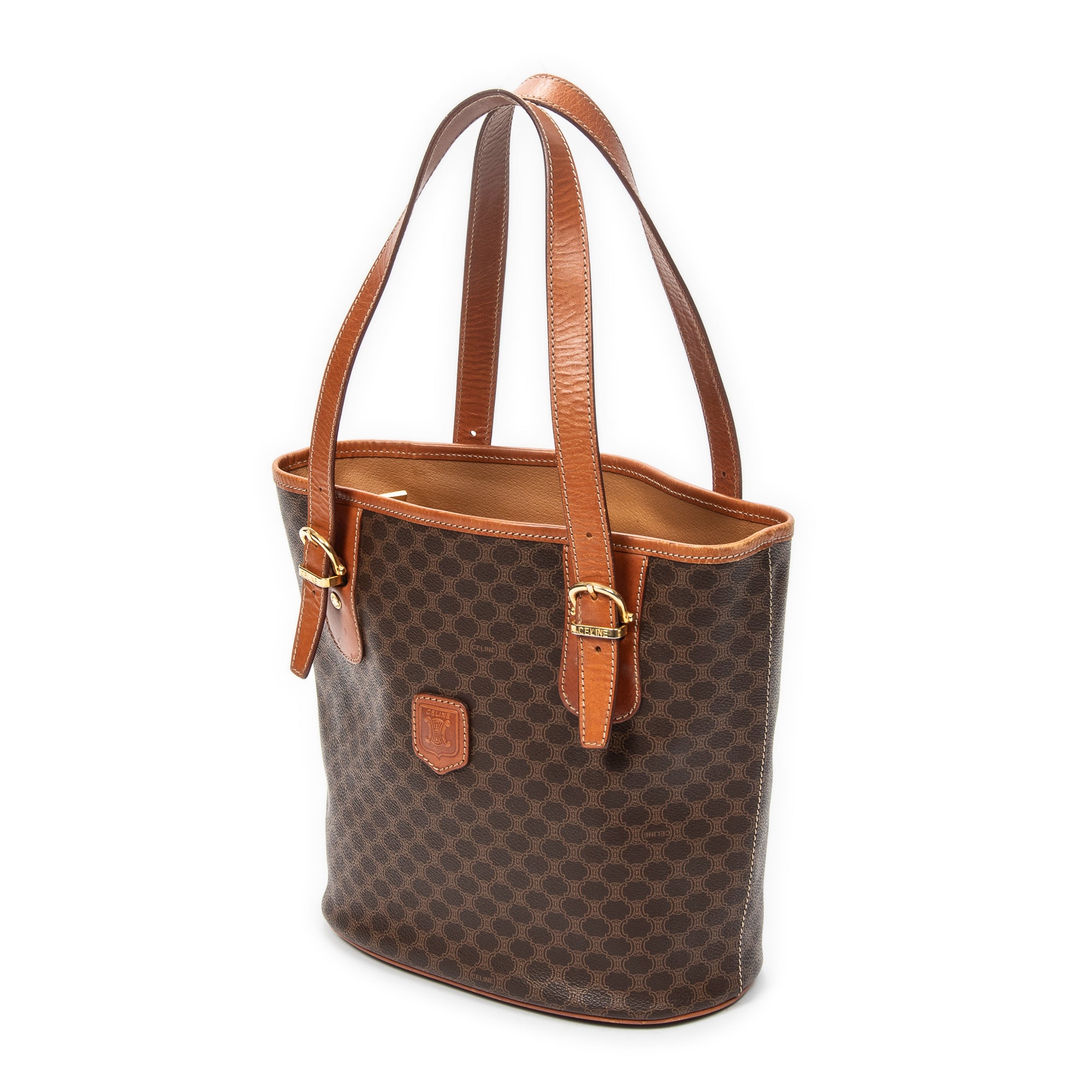Shoulder Bag Bucket Tote Brown Macadam Coated Canvas