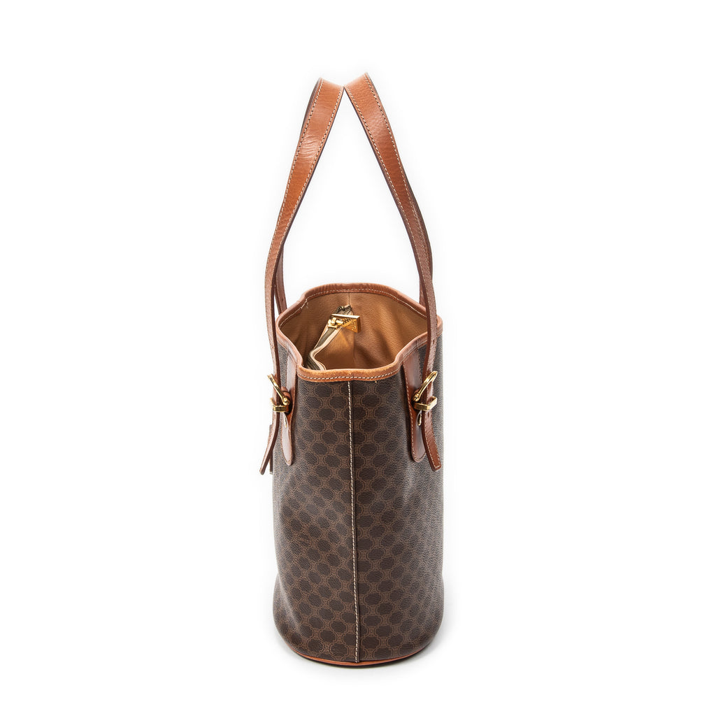 Shoulder Bag Bucket Tote Brown Macadam Coated Canvas