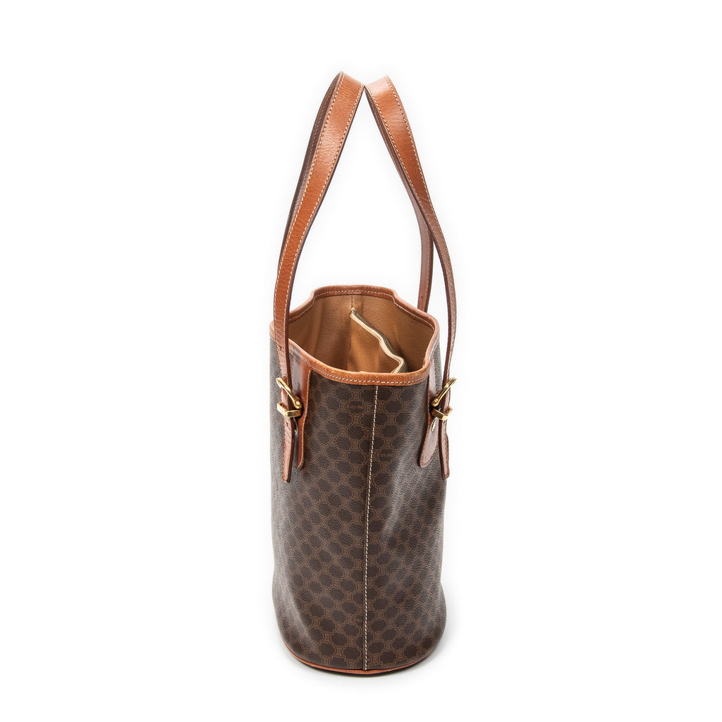Shoulder Bag Bucket Tote Brown Macadam Coated Canvas