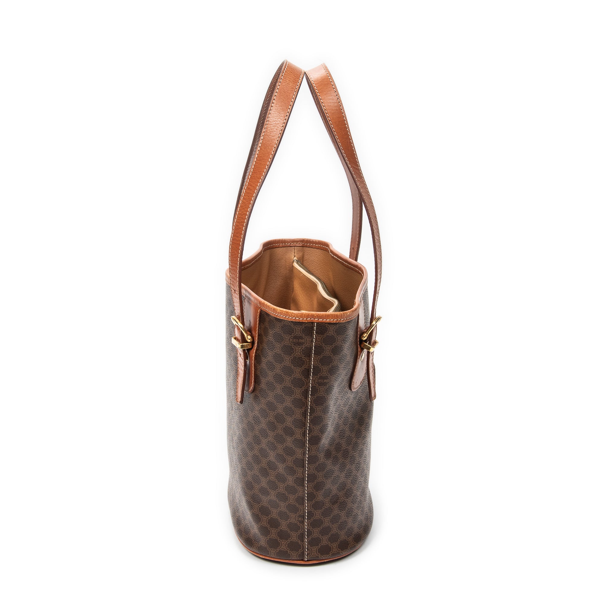 Shoulder Bag Bucket Tote Brown Macadam Coated Canvas