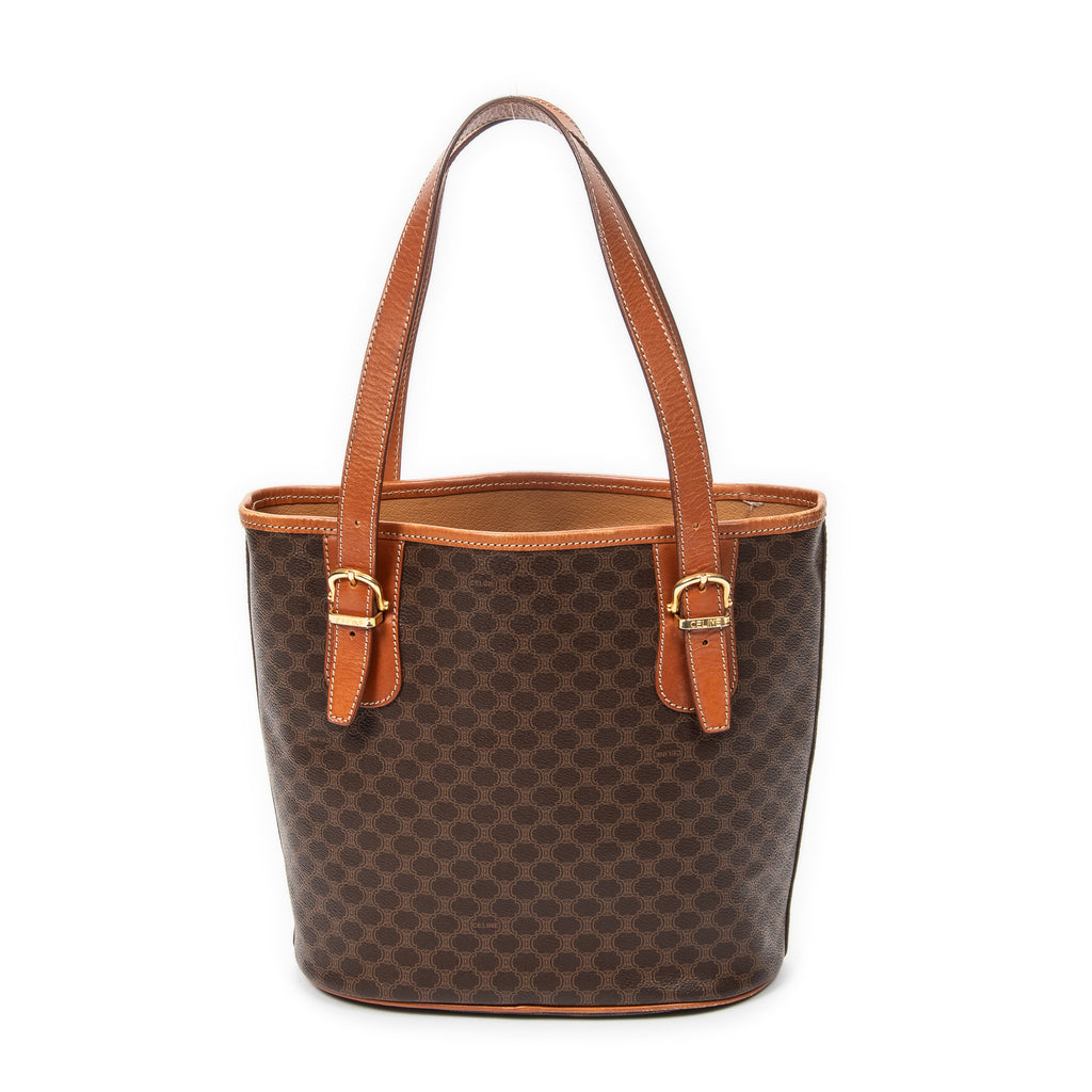 Shoulder Bag Bucket Tote Brown Macadam Coated Canvas