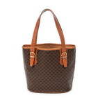 Shoulder Bag Bucket Tote Brown Macadam Coated Canvas