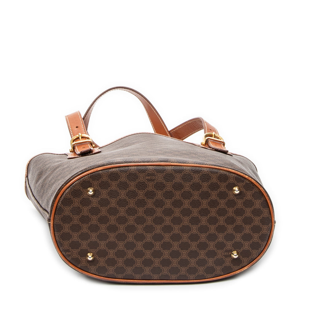 Shoulder Bag Bucket Tote Brown Macadam Coated Canvas
